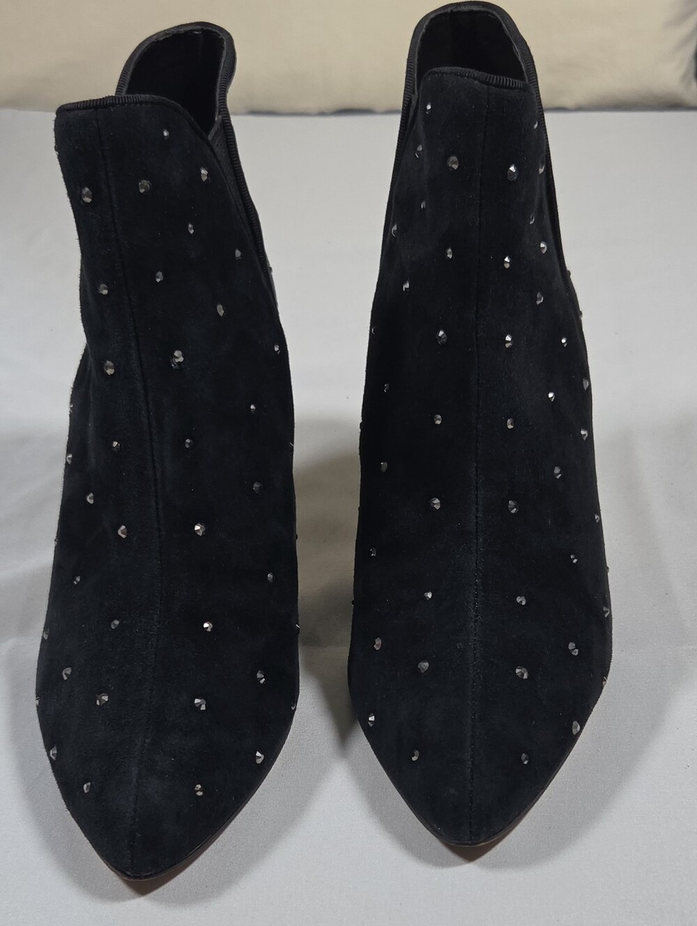 White House Black Market Black Suede Rhinestone Ankle Booties
